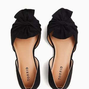 BLACK FAUX SUEDE TWIST BOW D'ORSAY FLAT